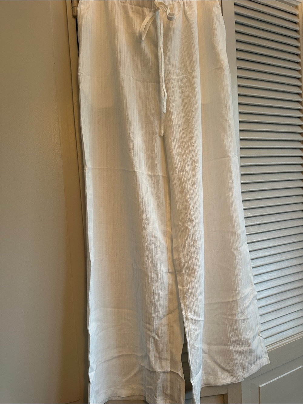 Lightweight White Drawstring women  wide legs Pants